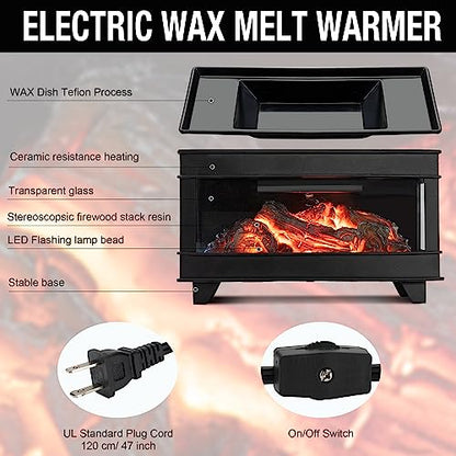 Fireplace Wax Melt Warmer, Electric Wax Warmer for Scented Wax | 3-Sided Glass Metal Wax Melter & Burner,Candle Warmer with LED Flame Glow,Fragrance Warmer for Home Office Decor Gifts