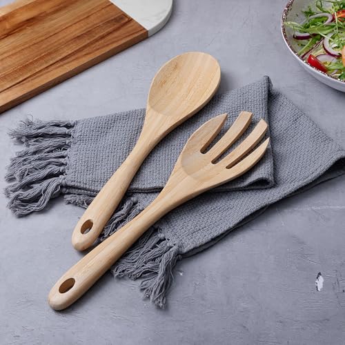 13 Inch Large Premium Bamboo Salad Tongs - Eco Friendly Wooden Serving cooking Spoons,Big Salad hands, 2 pcs kitchen Utensils set - Salad Tosser Forks - Giant Wood Salad Servers - color: Natural Bamboo