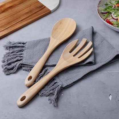 13 Inch Large Premium Bamboo Salad Tongs - Eco Friendly Wooden Serving cooking Spoons,Big Salad hands, 2 pcs kitchen Utensils set - Salad Tosser Forks - Giant Wood Salad Servers - color: Natural Bamboo