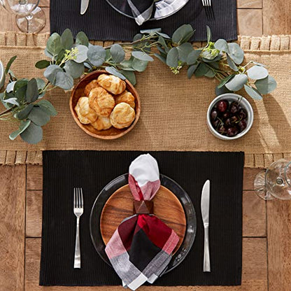 DII Basic Everyday Ribbed Tabletop 100% Cotton, Placemat Set, 13x19, Black, 6 Piece - color: Black, size: 13x19"