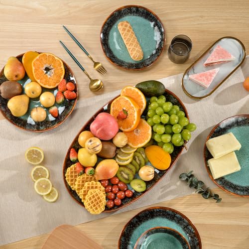 2 Piece Melamine Serving Tray, 19" Serving Food Platter for Entertaining,Dinnerware Sets,Serving Tray,Melamine Plates,Party, Meat, Dessert, Unbreakable, Dishwasher Safe, BPA Free (Oval Platter)