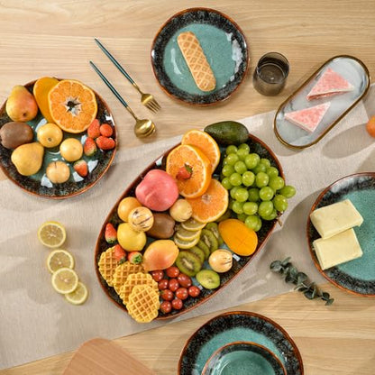 2 Piece Melamine Serving Tray, 19" Serving Food Platter for Entertaining,Dinnerware Sets,Serving Tray,Melamine Plates,Party, Meat, Dessert, Unbreakable, Dishwasher Safe, BPA Free (Oval Platter)
