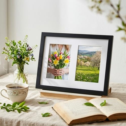 Fixwal 8x10 Collage Picture Frame, Holds Two 4x6 Photos, PVC | Shatter Resistant Plastic Cover, Wall or Tabletop Decor - size: 8x10（2-4x6）
