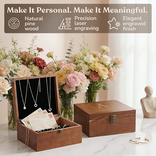 Custom Wooden Keepsake Box, Engraved Monogram Name Initial, 12 Designs | Personalized Storage Box, Photo Storage, Document Storage, Memory Box, Keepsake Storage, Wood Box With Lid