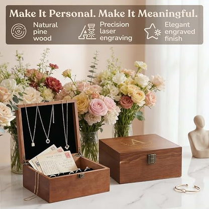 Custom Wooden Keepsake Box, Engraved Monogram Name Initial, 12 Designs | Personalized Storage Box, Photo Storage, Document Storage, Memory Box, Keepsake Storage, Wood Box With Lid