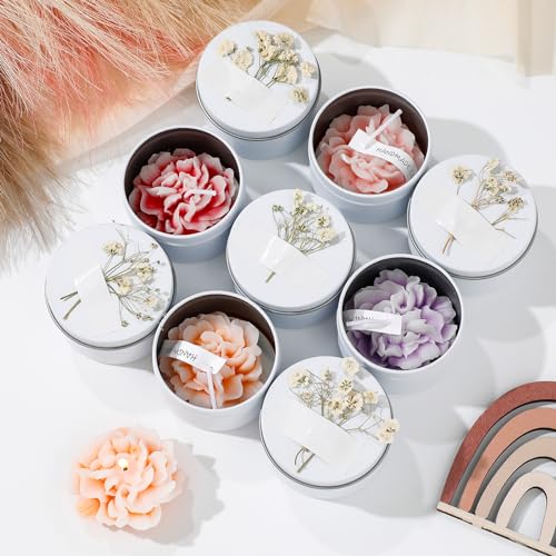 Threlaco 12 Pcs Flower Scented Candles,Bridesmaid Gift Set, Colored | Soy Wax Aromatherapy Candles, Mini Women Rose Floral Candles for Party Wedding Bridal Shower Guests Decor - color: Mixed Color