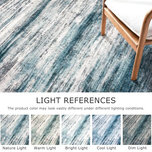 KOZYFLY Modern Abstract Hallway Runner Rug, 2.6x8 Washable Rug Runner Non-Slip Soft Striped Kitchen Runner Rugs, Print Light Blue Carpet Runner for Entryway Bathroom Laundry Room Foyer - color: Blue, size: 2'8" x 8' (Runner)