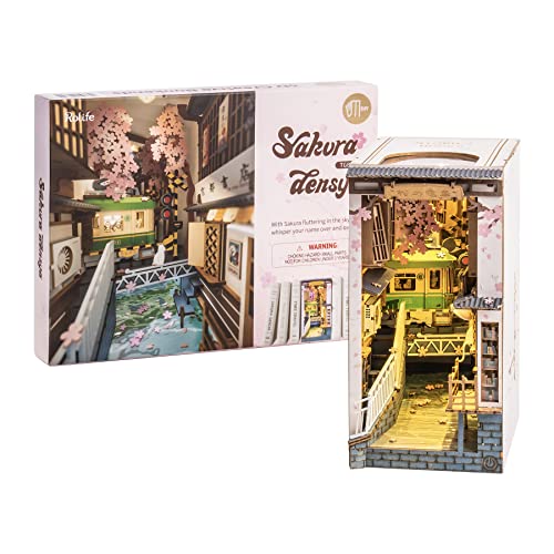 Rolife LED Book Nook Kit-Decorative Bookend Stand-3D Wooden Puzzle for Adults-Bookshelf Insert Booknook-Room Decor for Teen Girls Boys Women Men - color: 1.sakura Densya
