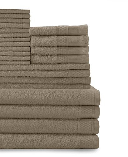 Baltic Linen Multi Count 100% Cotton Towel Set - 4 Bath Towels, 4 Hand Towels, 4 Fringed Fingertips, 12 Washcloths Taupe 24-Piece Set - color: Taupe, size: 4 Bath Towels, 4 Hand Towels, 4 Fringed Fingertips, 12 Washcloths