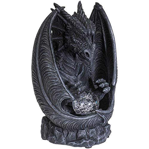 Pacific Giftware Black Guardian Dragon LED Lighted Stonewall Mountain Faux Stone Backflow Incense Burner Fantasy Dragon Breath Reverse Flow Smoke Waterfall Incense Collectible 8" Tall