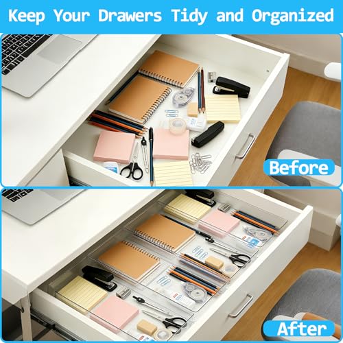 Manalete 8 Pcs Large Clear Plastic Drawer Organizer,12"x6" Vanity Organizer | Durable Clear PET Storage Bins Tray for Desk, Kitchen & Bathroom, Office, Tools, Easy Clean, Stackable, BPA-Free - size: 8 Pack 12"×6"