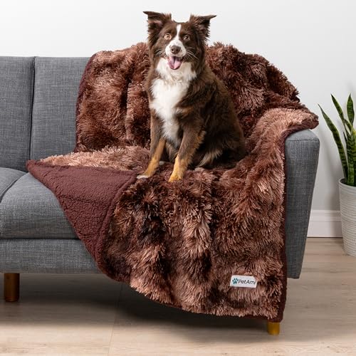 PetAmi Waterproof Dog Blanket for Couch, Bed & Furniture,Reversible Sherpa & Faux Fur Pet Blanket, Leakproof Blanket for Dog Cat, Soft Washable Couch Protector Calming Throw (40x60, Tie-Dye Brown) - color: Tie-dye Brown, size: Large (40x60)