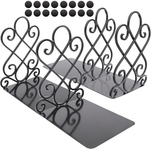 2Pairs Anwenk Vintage Bookends with Felt Pads 2.2LB Heavy Duty Bookend Holder Long Base, Luxury Art Book Stand Retro Antique Style,Non-Skid Felt Pads to Protect Bookshelf Bookcase-Black - color: Black-2pair