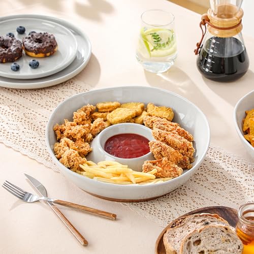 MALACASA Ceramic Chips and Dip Serving Tray, 12 Inch Dip Serving Tray | Free-Form Divided Ceramic Chips and Dip Bowls for Parties, Hosting and Entertaining, Khaki Gray - color: Khaki Gray