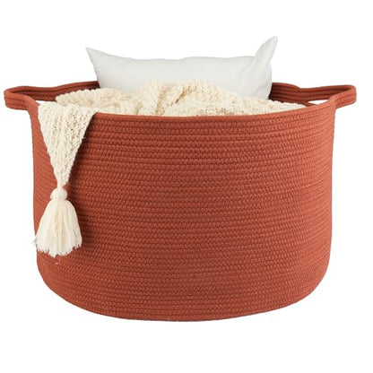 XUANGUO Extra Large Cotton Rope Round Storage Basket 22" x 14" Rustic | Woven basket for blankets, toys, towels, laundry, nursery, living room and pet toy storage. - color: rustic