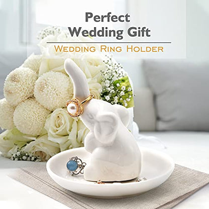 PUDDING CABIN White Elephant Gifts for Women, Wedding Ring Holder Dish, Elephant Gifts for Women Mom Friends, Aunt, Sisters, Birthday Engagement Bridal Shower Mothers Day Xmas Gift - style: Elephant White