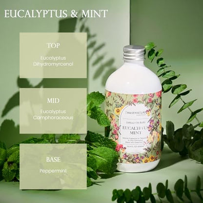 M&SENSE Reed Diffuser Set, Eucalyptus & Mint, 17oz Natural Essential Oil | Non-Toxic Organic, Long-Lasting Fragrance, Ideal for Living Room, Home Gym, Gifts for Women - color: Eucalyptus Mint