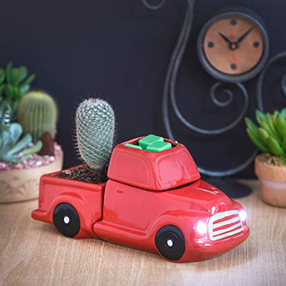 Ceramic Candle Wax Warmer, Vintage Red Truck with Safety Timer | Automatic Plug in Fragrance Warmer for Scented Wax Melts, Cubes, Tarts | Retro Farmhouse Air Freshener Set