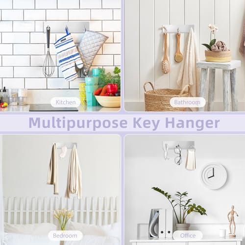 VIS'V Key Holder Wall Mount, Small Adhesive Key Hanger with 3 Hooks, Silver | Metal Material, No Drilling, Extra Adhesive Strip, Suitable for Entryway, Hallway, Doorway, Kitchen, Garage, Camper - color: Silver