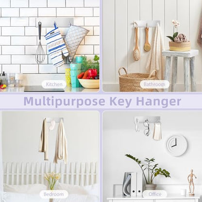 VIS'V Key Holder Wall Mount, Small Adhesive Key Hanger with 3 Hooks, Silver | Metal Material, No Drilling, Extra Adhesive Strip, Suitable for Entryway, Hallway, Doorway, Kitchen, Garage, Camper - color: Silver