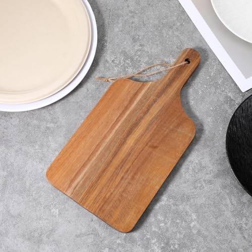 JJUNW 6 Pack Acacia Wood Cutting Board with Handle, Cheese Boards Charcuterie Boards, 12” x 6” Wooden Cutting Boards for Kitchen, Hanging Cutting Board Decor, Bread Boards for Food, Cheese, and Meat