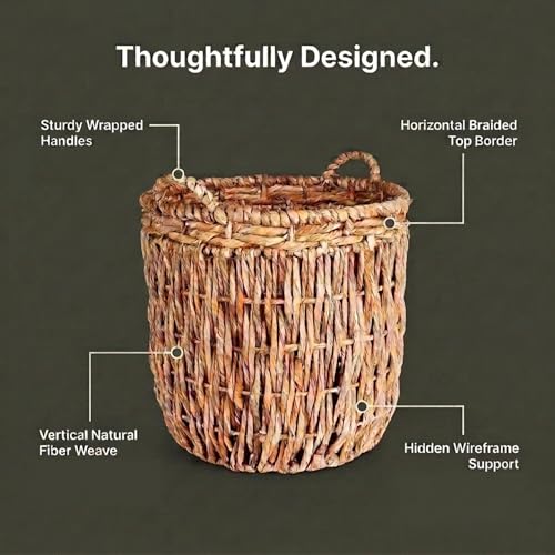 Household Essentials Brown Tall Round Wicker Storage Basket 19'' x 25'' - color: Natural Banana Leaf