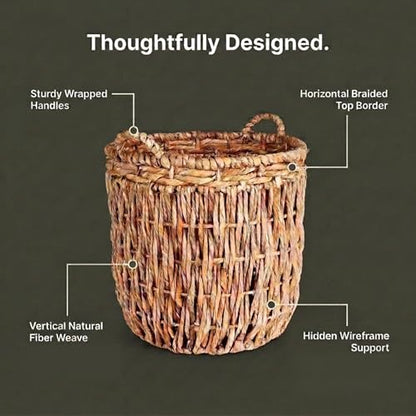 Household Essentials Brown Tall Round Wicker Storage Basket 19'' x 25'' - color: Natural Banana Leaf