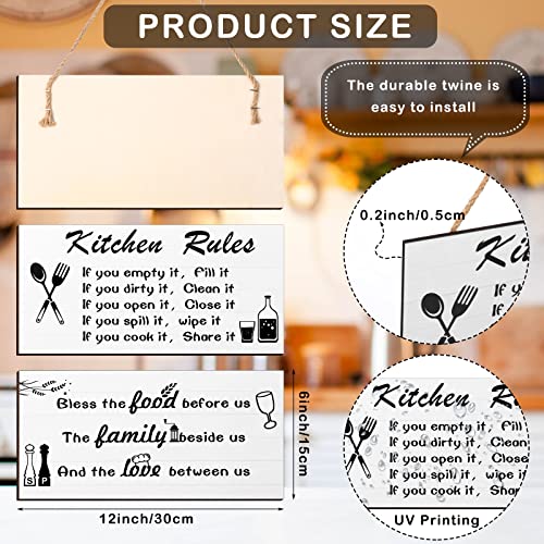 2 Pcs Kitchen Rules Wall Decor Farmhouse Kitchen Sign Wooden Dining Room Decor Black and White Hanging for Rustic Modern Bathroom