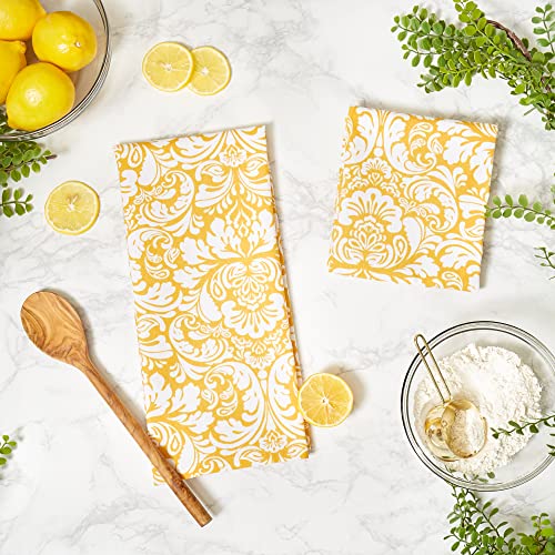 DII Cotton Dish Towel Set Damask Print, 18x28, Mustard, 2 Count - color: Mustard, size: Dishtowel, 18x28"