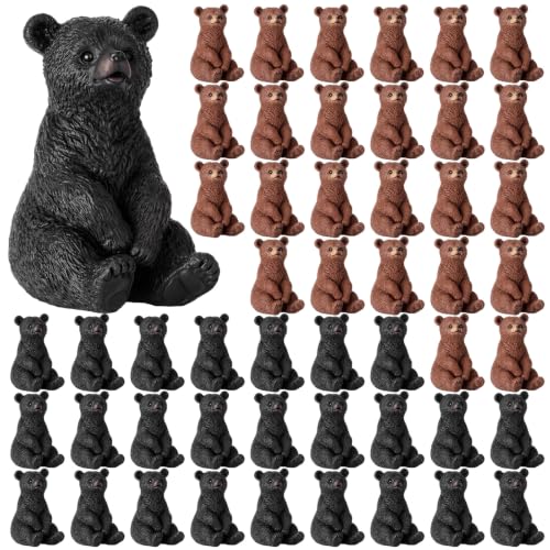 50 Pcs Brown and Black Resin Bear Figurines Bulk Mini Resin Bear Miniature Realistic Animals Family Figures Toy Set Adorable Garden Accessories for Micro Landscape Bookcase Scenes Kit - color: Brown and Black