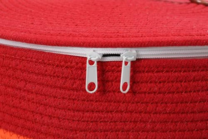 16"x20" Extra Large Cotton Rope Basket with Zipper Lid, Woven Laundry Hamper and Blanket Storage Basket, Round Clothes Bin for Living Room Bedroom, Rainbow Multicolor - color: Rainbow