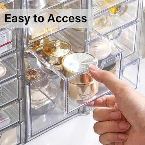 Prsildan 17 Drawers Teacher Toolbox Office Supply Organizer, Set of 4 | Clear Acrylic, Pull Out, Craft Desk Art Supply Accessories Vanity Countertop Bathroom Kitchen Cabinet Makeup Storage - size: 17 Drawers