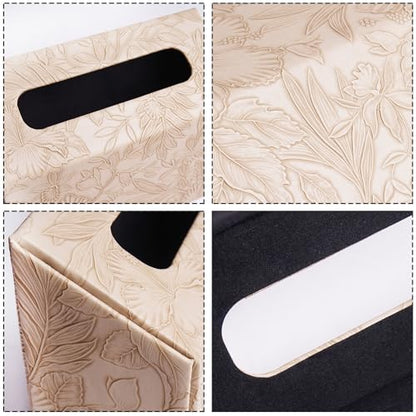 Hand Towels Box Cover,PU Leather Tissue Box Cover Holder Compatible with Kleenex Disposable Paper Hand Towels Suitable for Dining,Kitchen,Bathroom(1-Carved Light Brown) - color: 1-carved Light Brown2