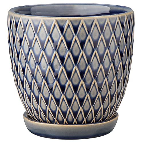 Oairse 4 inches Ceramic Planter Pots 3 Set of Small Round Flower Pots with Drainage Hole and Ceramic Tray for Succulents Cactus Indoor Outdoor Garden Home Windowsill - color: Blue