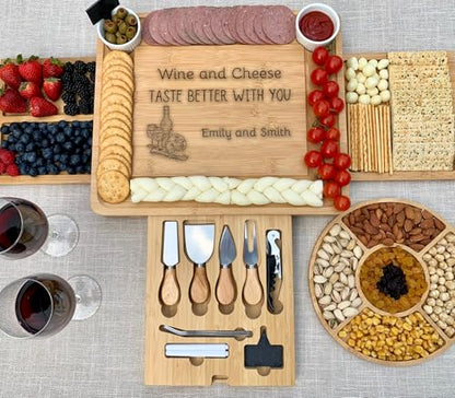 Thanksgiving Charcuterie Board Set – Custom Bamboo Cheese Platter with Knives & Round Tray – Perfect Wedding, Birthday & Housewarming Gift - color: Design #42