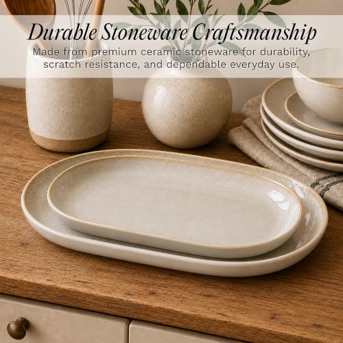SANGO Anderson Serving Platters Set of 2, 14/12 Inch Stoneware Serving Dishes for Entertaining, Glossy Party Serving Trays for Food, Buffet Oval Platters for Bread, Appetizer, Cheese, Reactive Cream - color: Cream