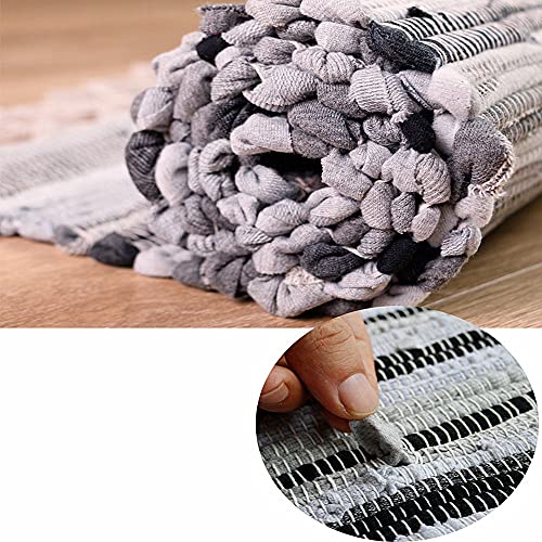 Poowe Cotton Handmade Reversible Chindi Rag Rugs,Multi Color Hand Woven Striped Area Bath Rug Mat Carpet with Tassels Machine Washable,for Laundry Room Kitchen Livingroom Hallway Entryway 20" x 31.5" - color: Hot Pink