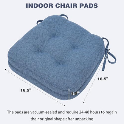 baibu Set of 4 Dining Chair Cushions, Dual-Layer Patent Design Memory Foam Kitchen Chair Cushions, Non-Slip Seat Pads with Ties, 16.5 x 16.5 x 3.5in, 4 Pack, Blue - color: Blue, size: 4 Count (Pack of 1)