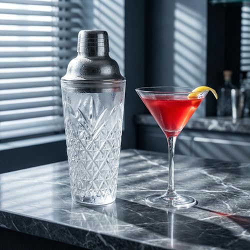 Elegant Glass Cocktail Shaker Set - Herringbone Design, 15oz Capacity, Leakproof Stainless Steel Top - Perfect for Bartending Enthusiasts - color: Herringbone Mixer