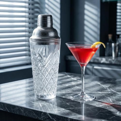 Elegant Glass Cocktail Shaker Set - Herringbone Design, 15oz Capacity, Leakproof Stainless Steel Top - Perfect for Bartending Enthusiasts - color: Herringbone Mixer