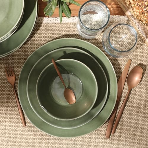 Two Time Oprah's Favorite Things Winner - Montecito Breeze 16 Piece (Service for 4) Double Plates and Bowls Stoneware Reactive Glaze Dinnerware Set - Cyprus Green - color: Cyprus Green