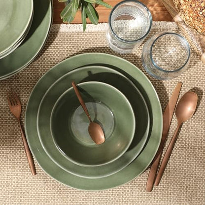 Two Time Oprah's Favorite Things Winner - Montecito Breeze 16 Piece (Service for 4) Double Plates and Bowls Stoneware Reactive Glaze Dinnerware Set - Cyprus Green - color: Cyprus Green