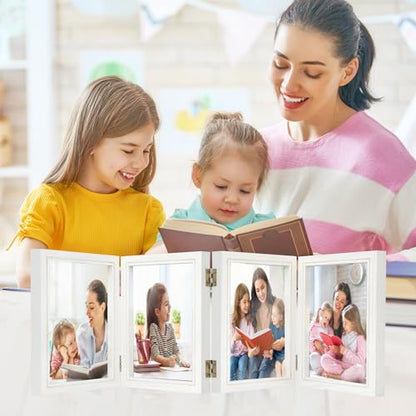 POILKMNI 4x6 In Four Picture Frame 4 Hinged Photo Frame with 4 Openings | Natural Wood Foldable Photo Frame High Definition Acrylic for Mothers Day Father's Day Christmas Gift, Family Picture, White - color: White, size: 4x6