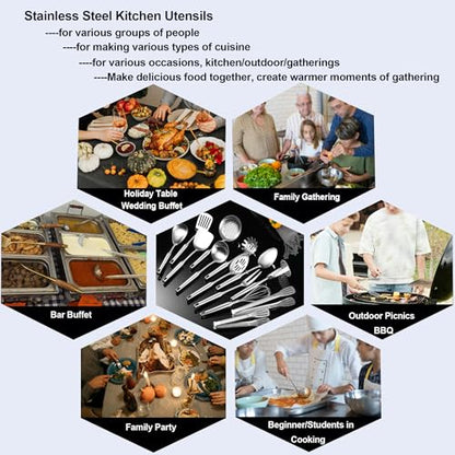 Stainless Steel Kitchen Utensils 13 PCS All Metal Set for Cooking | Food-grade 304;Dishwasher Safe;Made To Last;Meets All Needs;Great Choice for Gifts - color: Natural-13