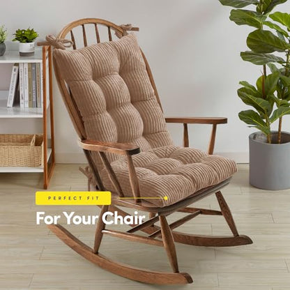 Rocking Chair Cushion Premium Tufted Pads Non Skid Slip Backed Crushed Velvet Cover Set of Upper and Lower with Ties, 21 in x 17 in | 17 in x 17 in, Velvet Taupe - color: Velvet Taupe, style: 21" X 17"/17" X 17" (Pack of 1)