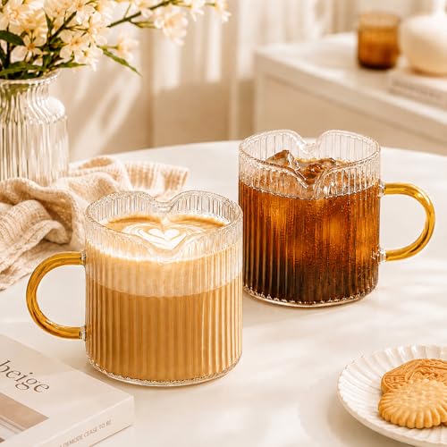4OZ Glass Espresso Shot Cups Set with Gold Handle, Coffee Bar Accessories | Set of 2, double spouts cup clear milk cup