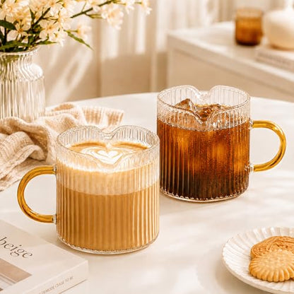 4OZ Glass Espresso Shot Cups Set with Gold Handle, Coffee Bar Accessories | Set of 2, double spouts cup clear milk cup