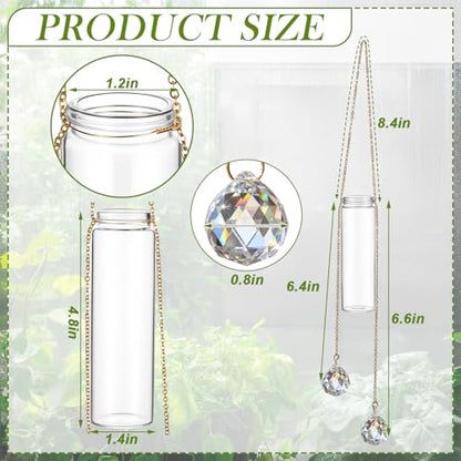 Hushee 6 Pcs Hanging Propagation Stations with Crystal Suncatcher Glass Hanging Wall Planters Indoor Plants Hydroponic Tubes for Plants Flowers Windows Home Decoration