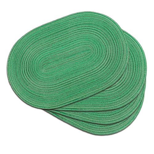 Placemats Set of 4, Woven Oval Braided Dining Table Mats(Green Shine) | 12 x 17.5 Inch Size Fits Plates and Flatware; Hand Washable and Heat Resistant for Kitchen Use, with Farmhouse and Boho Style - color: Green Shine, size: 4 pcs