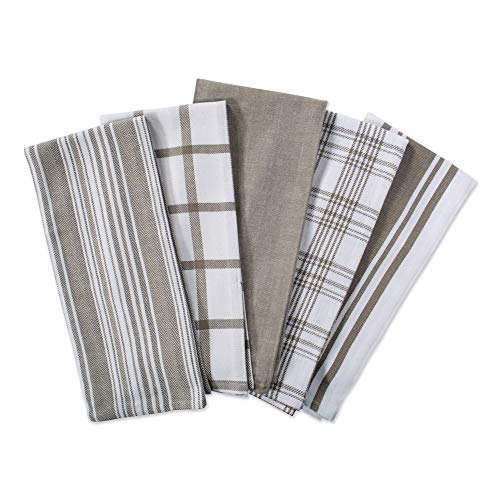 DII Assorted Woven, Kitchen Dishtowel Set, 18x28, Brown, 5 Piece - color: Brown